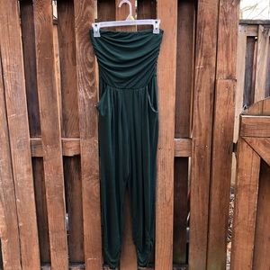 Green strapless love culture jumpsuit